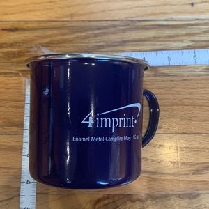 Campfire, enamel metal, wide mouth 16oz. Mug in camp blue